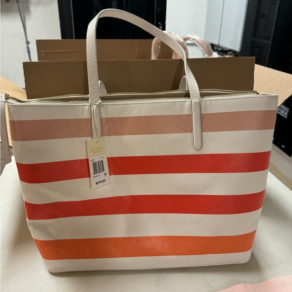 NWT Radley Chrisp Street Summer Stripes Large Leather Zip Top Tote Bag - Picture 5 of 11